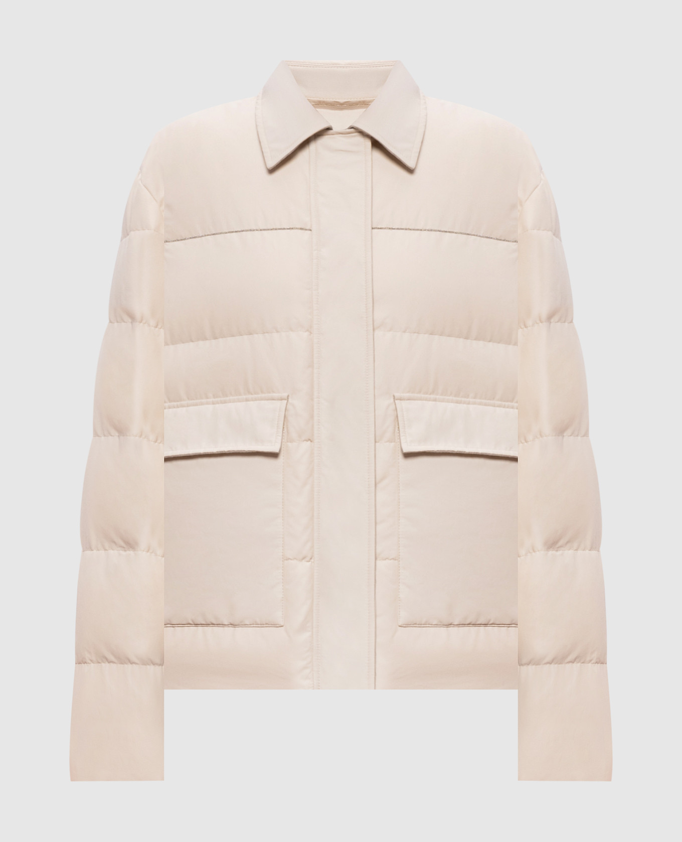 Ivory down jacket with monil chain