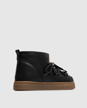 Inuikii Children's black leather boots with fur 300100100813338