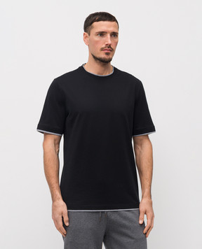 Brunello Cucinelli Black cotton layered T-shirt M0B137427