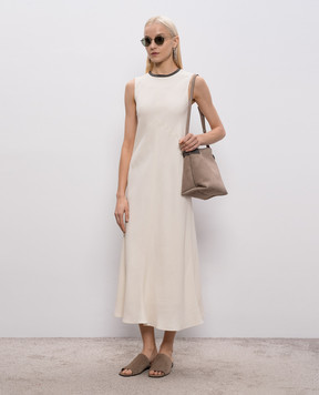 Brunello Cucinelli Ivory linen dress with monil chain MH126AFR61