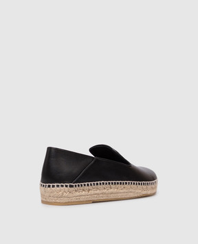 Balmain Black leather espadrilles with embossed logo HM1UG411LNAP