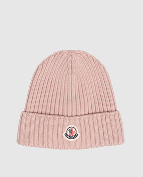 Moncler ENFANT Children's pink wool hat with patch L29543B00008M1131