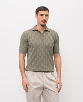 Agnona Khaki polo shirt with patterned silk K311U857Q1412