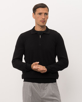 Bertolo Cashmere Black wool and silk polo shirt 902473002514