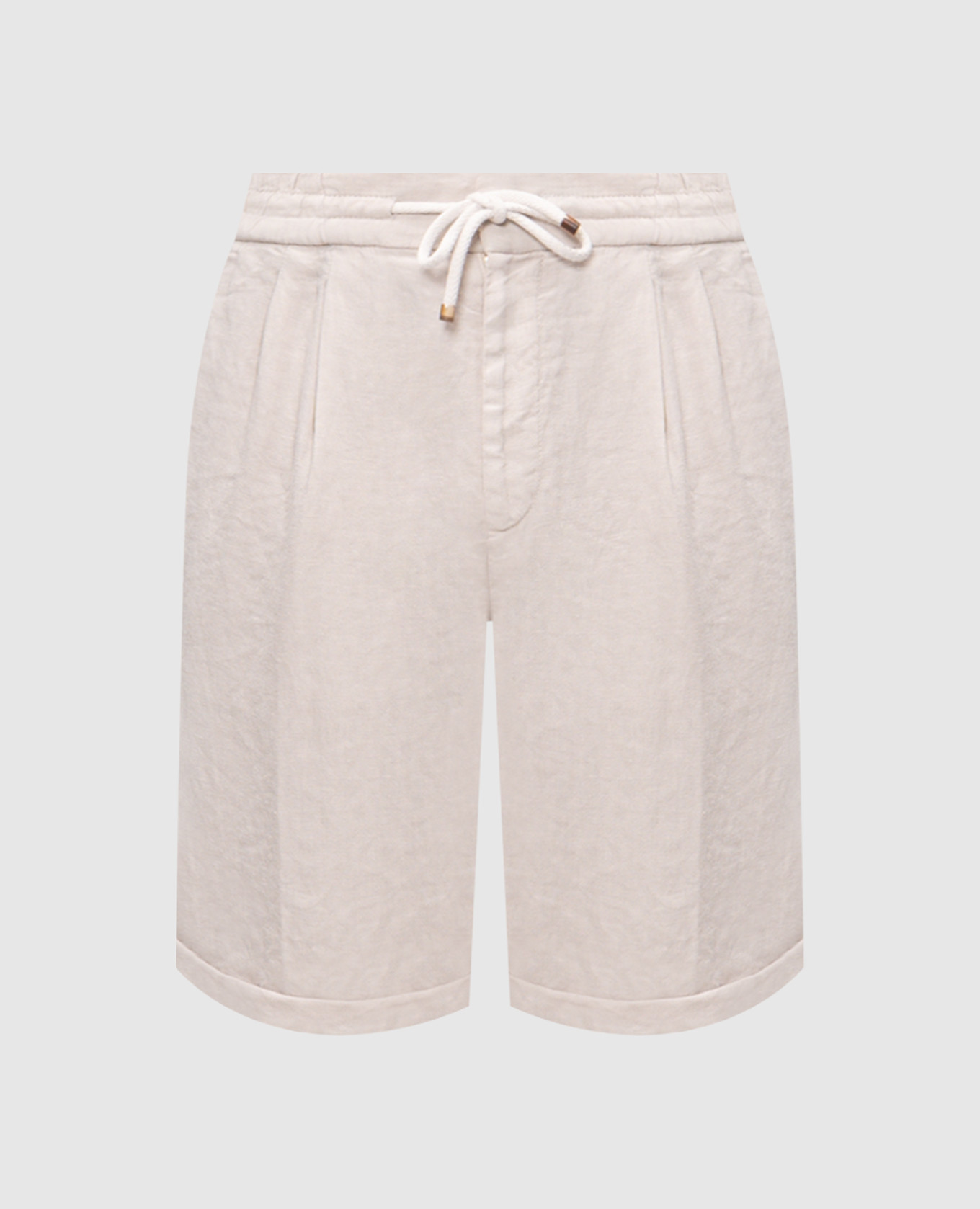 Beige linen shorts with lapels