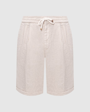 Brunello Cucinelli Beige linen shorts with lapels M243DU0020