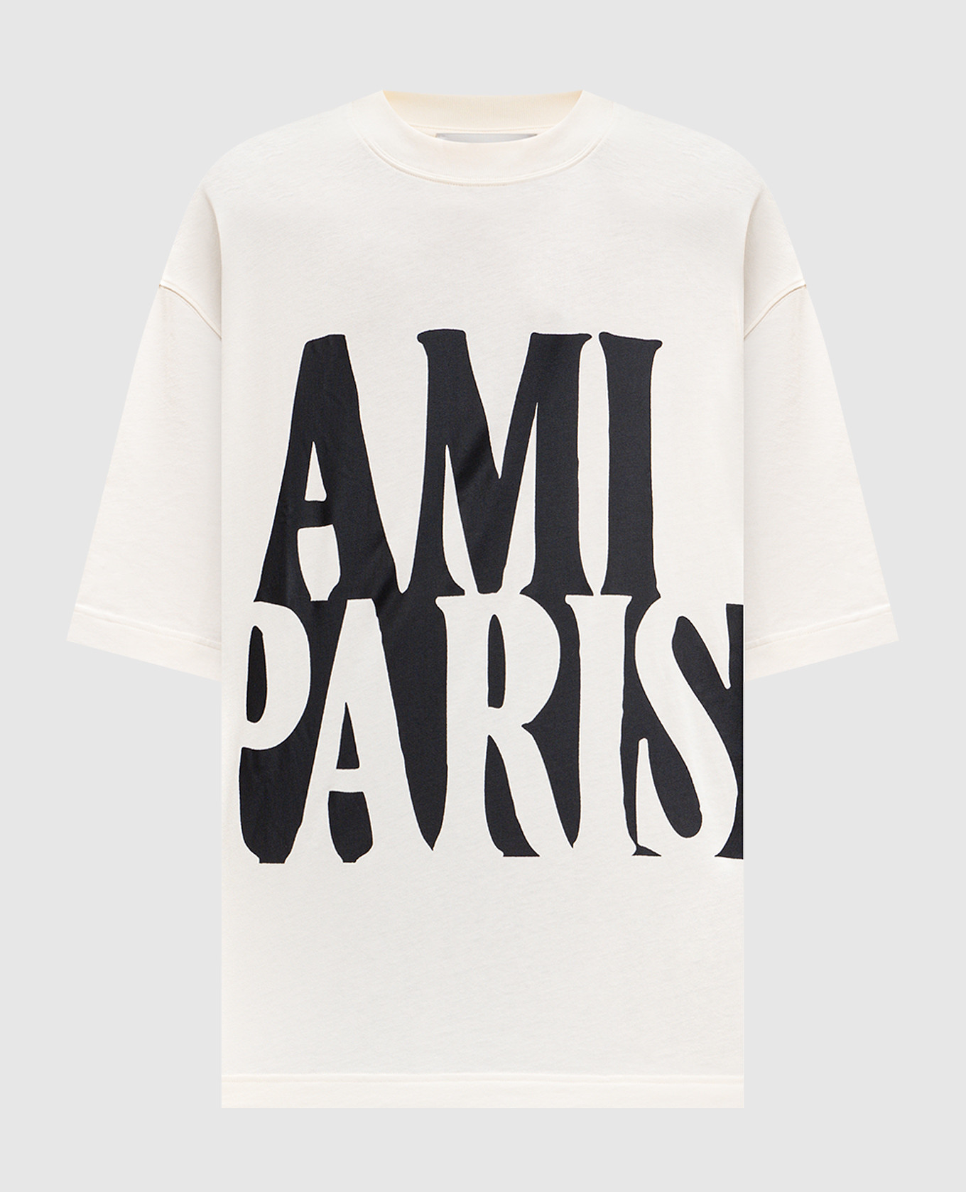 Ivory straight-cut T-shirt with contrast logo Ami Paris