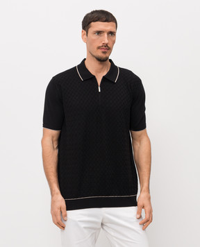 Bertolo Cashmere Black polo shirt with patterned silk 9025460025515860
