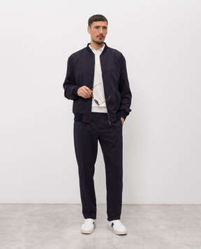 ISAIA Blue bomber jacket with silk SW730821070