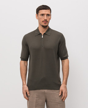 Enrico Mandelli Green silk polo shirt with logo patch 3K065A5674