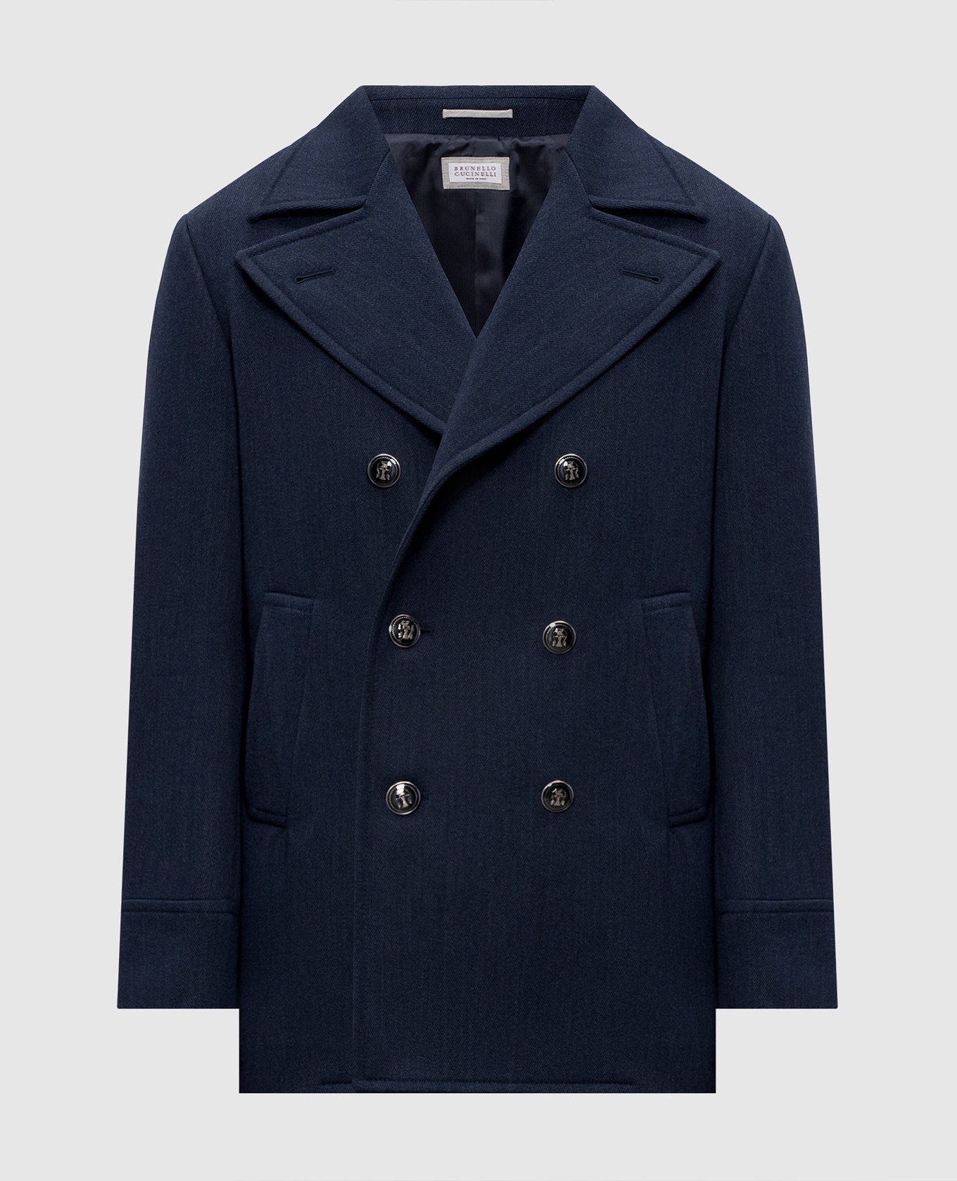 Blue double-breasted wool and cashmere coat Brunello Cucinelli