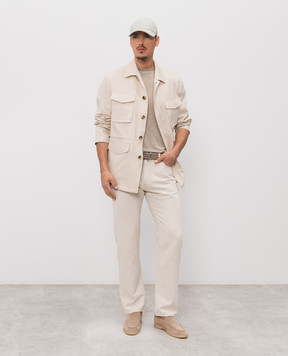 Agnona Beige linen T-shirt with logo embroidery TT11U3YY3007