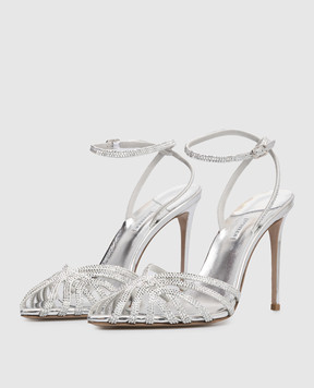 Le Silla EMBRACE silver leather sandals with crystals 2310B100RCPPMRA