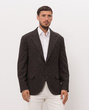 Brunello Cucinelli Dark brown checked silk, wool and cashmere jacket MV4647BTD
