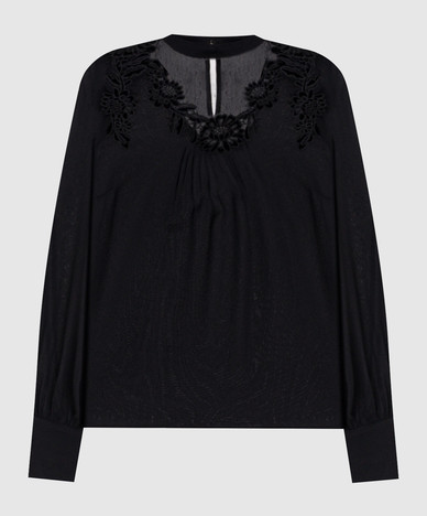 Black blouse with floral applique
