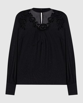 Twinset Black blouse with floral applique 262TT2461
