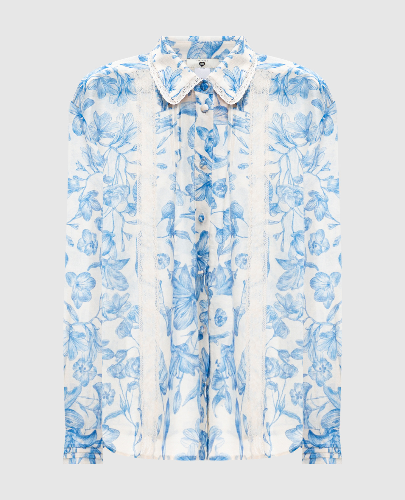 

White blouse with floral print linen Twinset