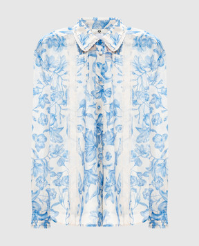 Twinset White blouse with floral print linen 261LM2SAA