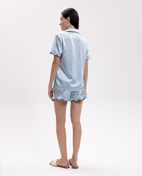 Dore & Rose Blue silk pajamas SCALLOPSILKSHORTSET