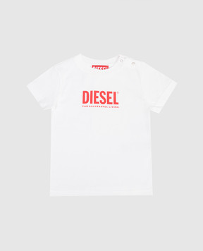 Diesel Children's white T-shirt with logo print K0081500YI9
