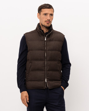 Enrico Mandelli Brown wool and cashmere down vest with logo embroidery 4T772A5804