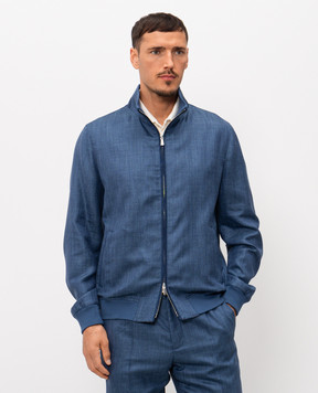 Enrico Mandelli Blue wool, silk and linen jacket with logo embroidery 3T501B5315