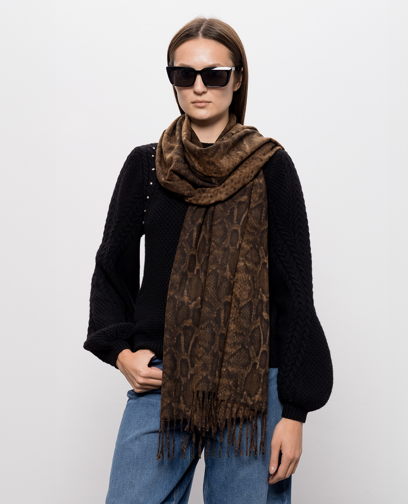 Brown scarf with print Twinset 2