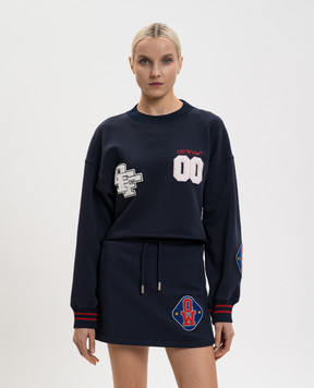 Off-White Blue cropped sweatshirt with textured stripes 2BA07ES26FLE001