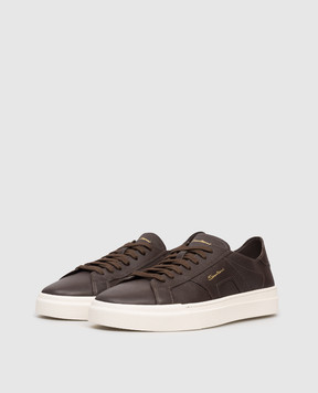 Santoni Brown leather sneakers with logo MBGT21967PNNTSIW