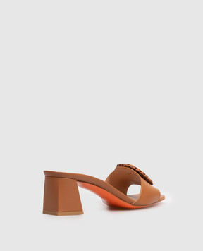 Santoni Brown leather mules with buckle WHNA72080HA2NWKE