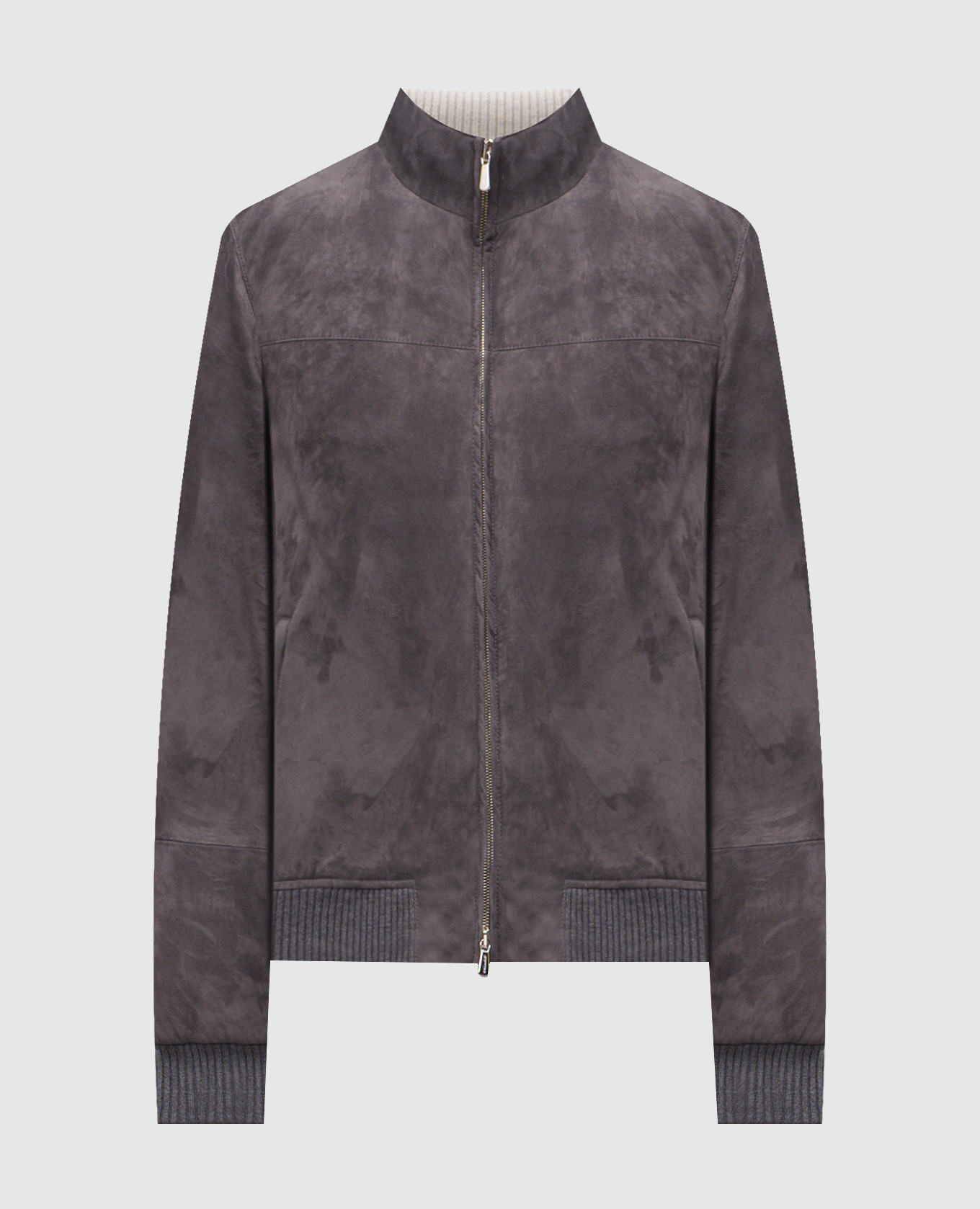 

Grey suede jacket with logo embroidery Enrico Mandelli