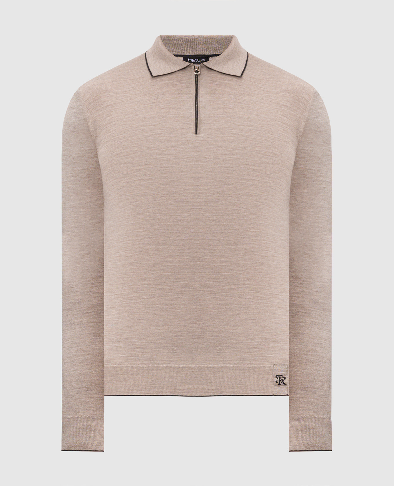 Beige wool, silk and cashmere polo shirt