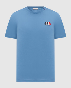 Moncler Blue t-shirt with logo patch L10918C0007489B8Q