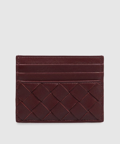 Burgundy Intrecciato leather cardholder