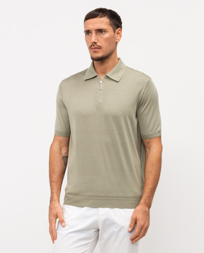 Stefano Ricci Khaki silk polo with embroidered monogram logo K616215P31F26101
