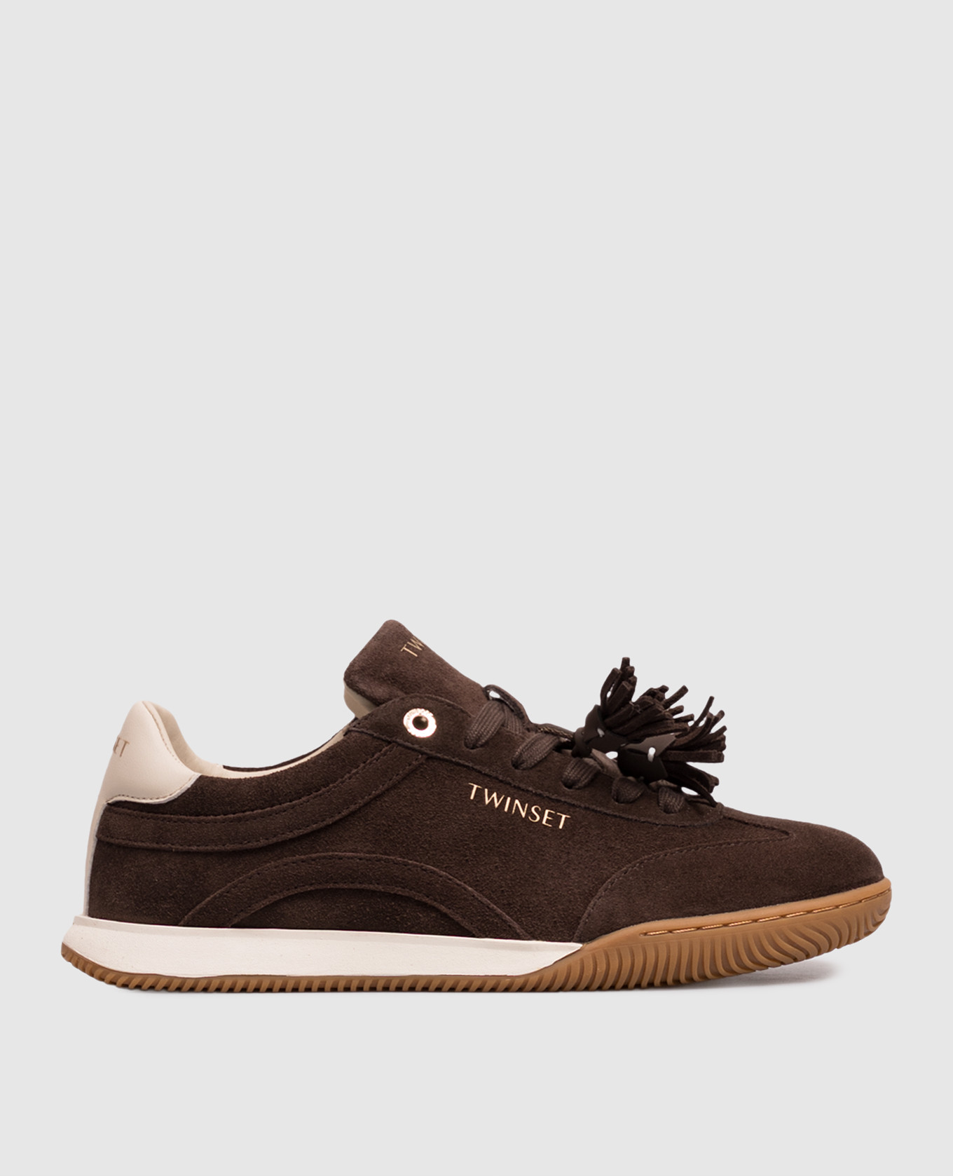 Brown suede sneakers with logo print