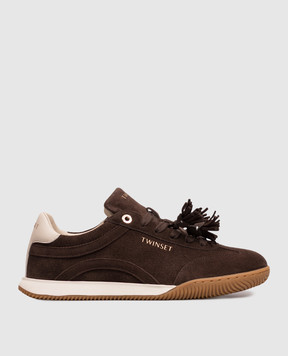 Twinset Brown suede sneakers with logo print 262TCP090