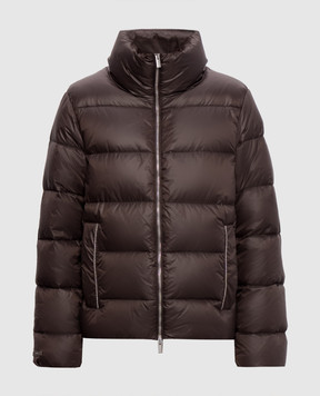 Peserico Brown quilted down jacket with monil chain A2412702200