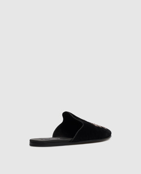 Dolce&Gabbana Black velvet slippers with embroidery A80310AO249
