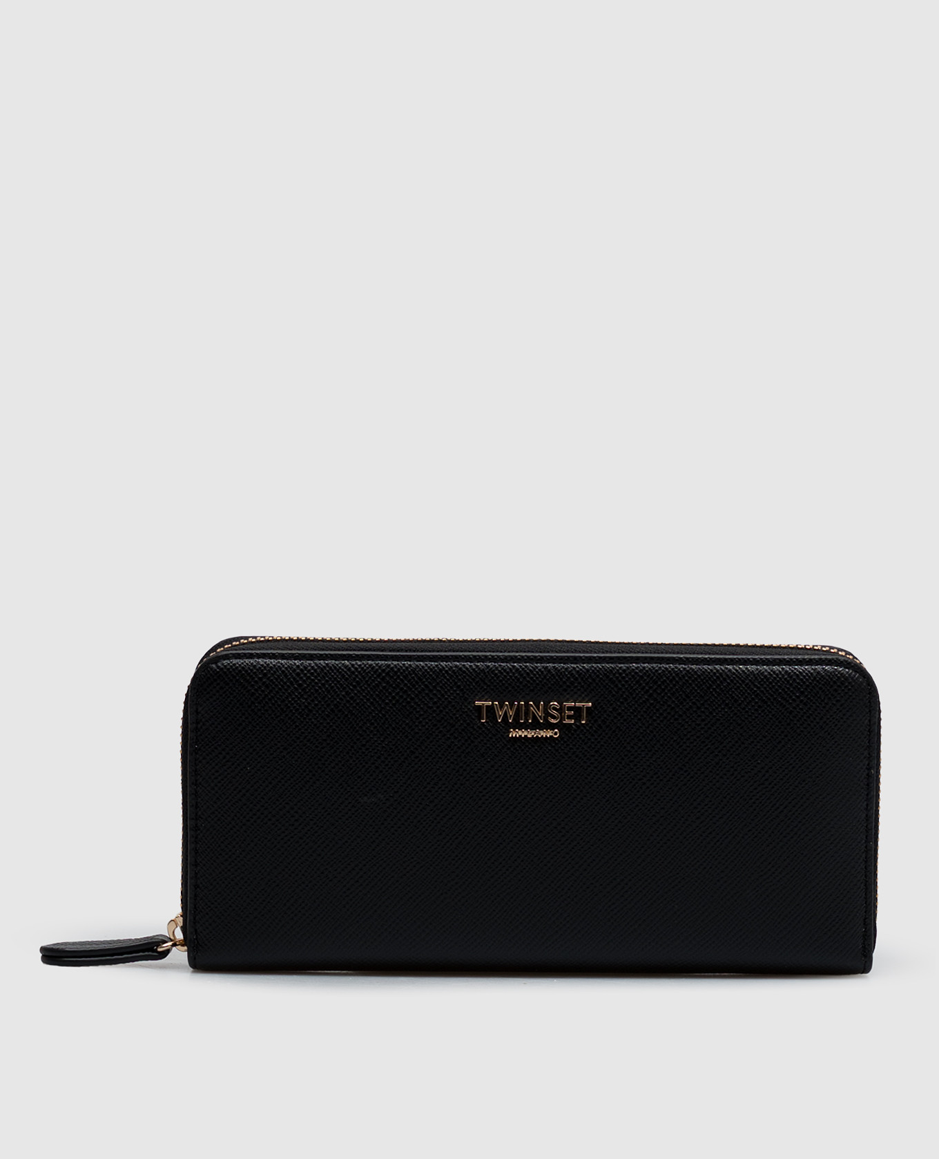 Black wallet with textured logo