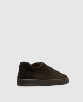 Doucal's Khaki suede sneakers with textured logo DU3552SPENUF260