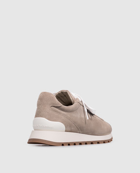 Brunello Cucinelli Beige suede sneakers with a monil chain MZSFG2110
