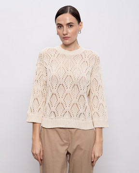 Peserico Beige openwork jumper with sequins A99054F0309110