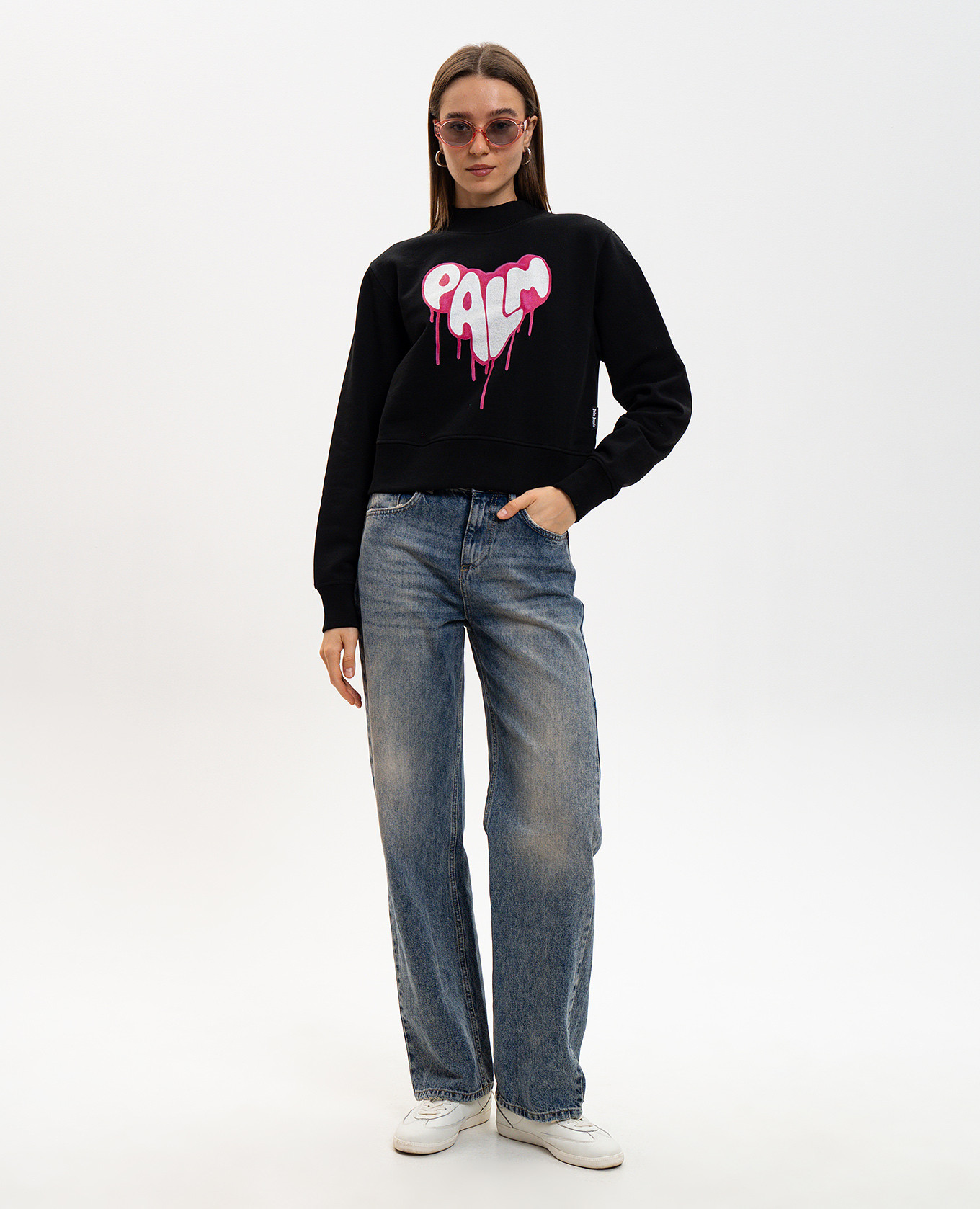 Black sweatshirt with logo print Palm Angels 2