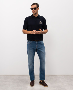 Dolce&Gabbana Blue cotton polo shirt with monogram logo GXZ02ZJBCIU