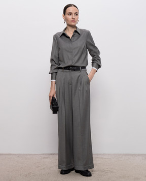 Peserico Gray wool pants with brand patch A0479806461