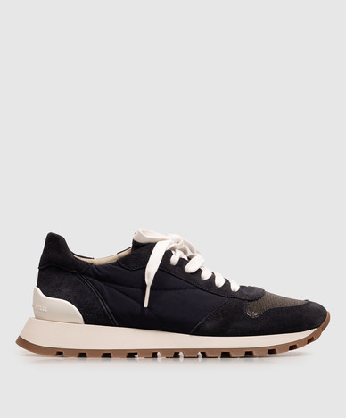 Blue combination sneakers with a monil chain