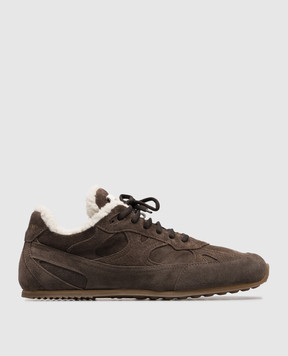 Officine Creative Brown suede Away sneakers with fur AWAY102