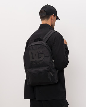 Dolce&Gabbana Children's black backpack with textured monogram EM0074A0567