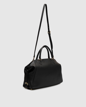 Christian Villa Black leather tote bag with logo print 06687NERO